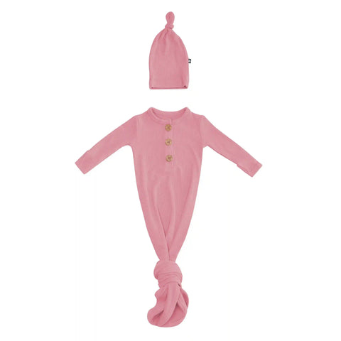 Ribbed Knotted Gown with Hat Set in Apple Blossom