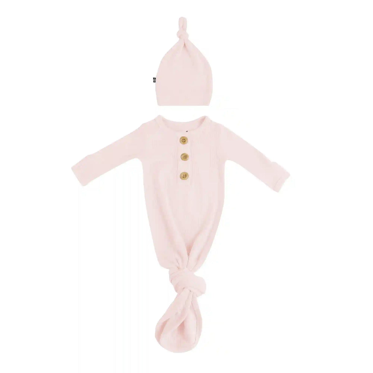 Ribbed Knotted Gown with Hat Set in Blush