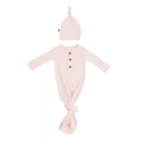 Ribbed Knotted Gown with Hat Set in Blush