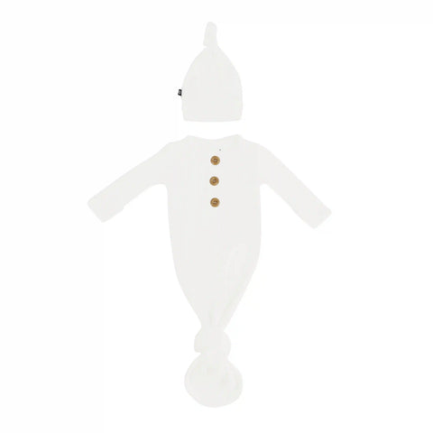 Ribbed Knotted Gown with Hat Set in Cloud