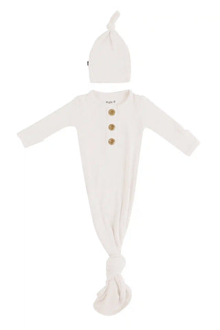 Ribbed Knotted Gown with Hat Set in Oat