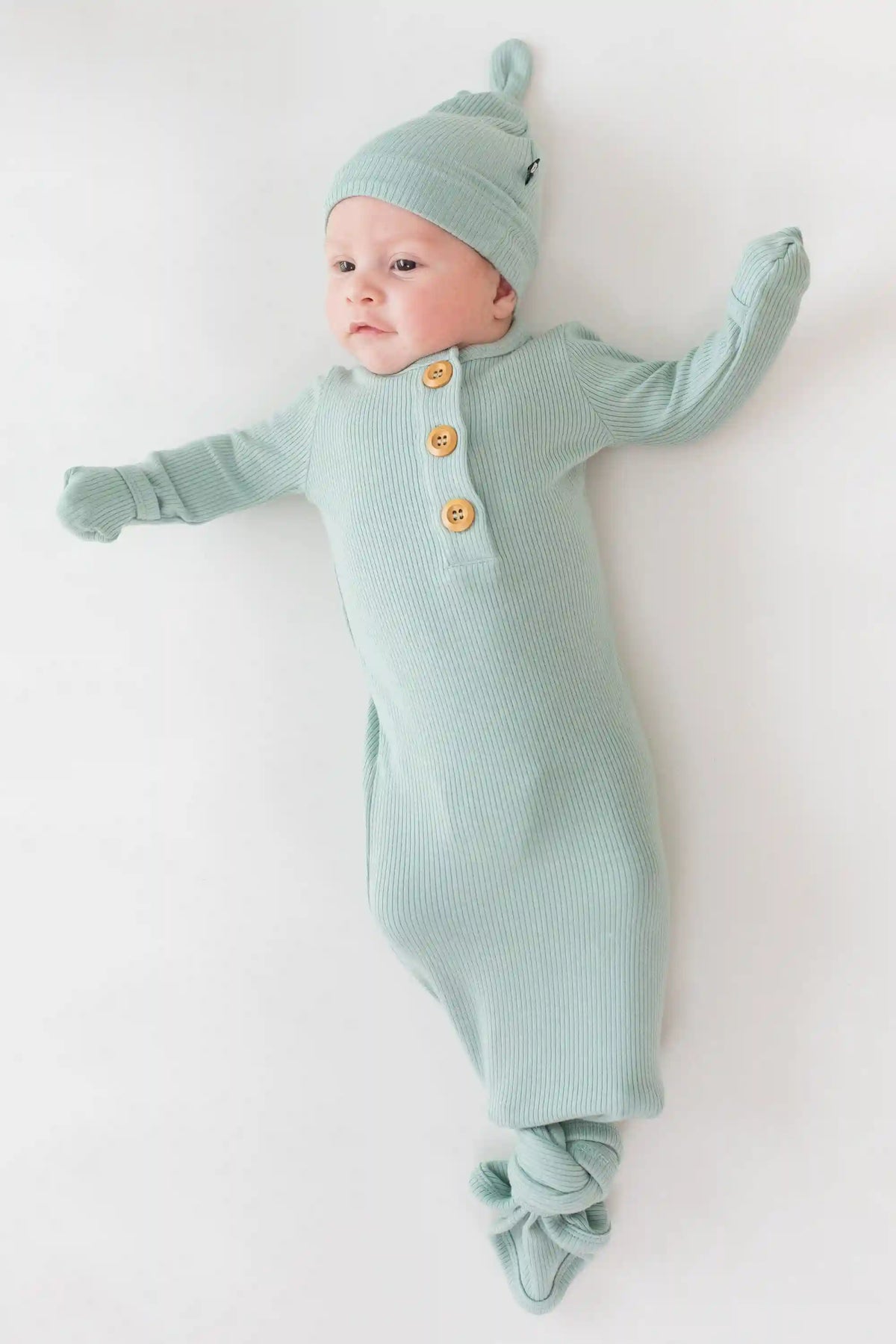 Ribbed Knotted Gown with Hat Set in Sage