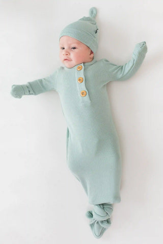 Ribbed Knotted Gown with Hat Set in Sage