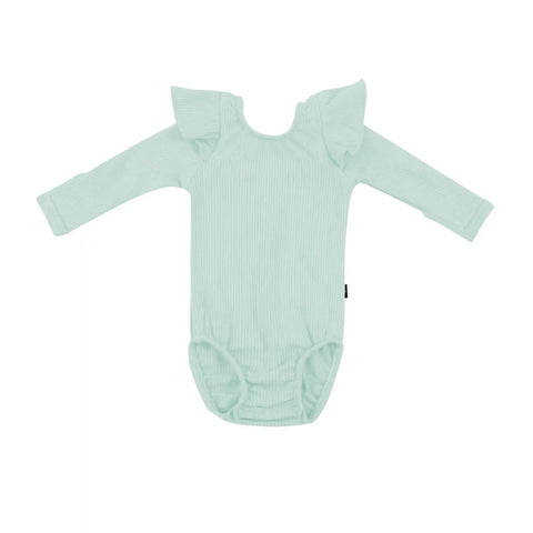 Ribbed Long Sleeve Ruffle Leotard in Sage
