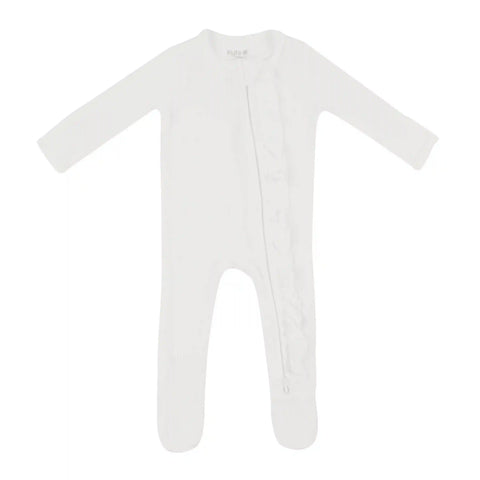 Ribbed Ruffle Zipper Footie in Cloud
