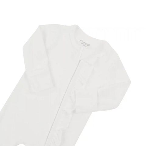 Ribbed Ruffle Zipper Footie in Cloud