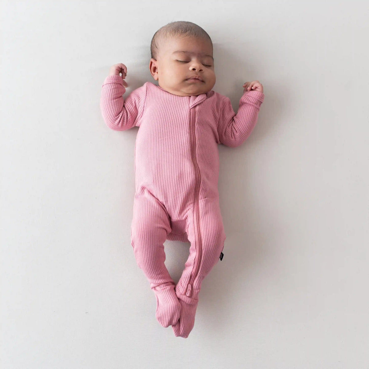 Ribbed Zipper Footie in Apple Blossom