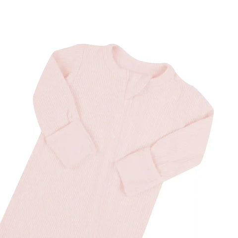 Ribbed Zipper Footie in Blush