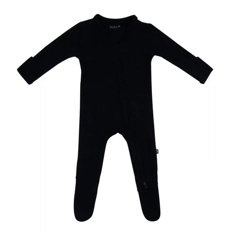 Ribbed Zipper Footie in Midnight