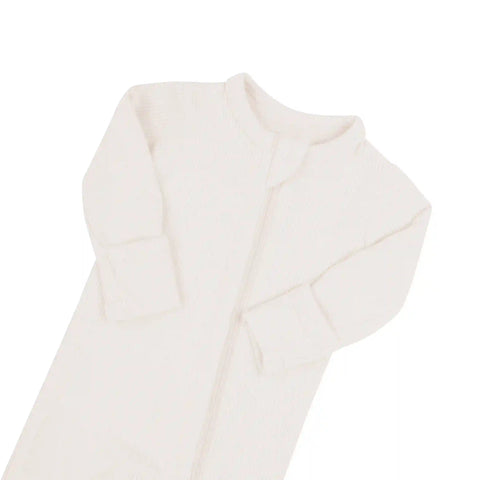 Ribbed Zipper Footie in Oat