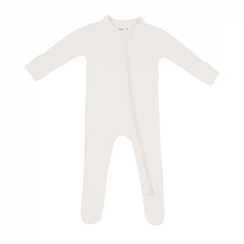 Ribbed Zipper Footie in Oat
