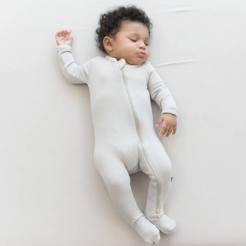 Ribbed Zipper Footie in Oat