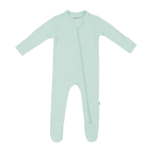 Ribbed Zipper Footie in Sage