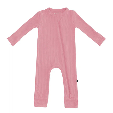 Ribbed Zipper Romper in Apple Blossom
