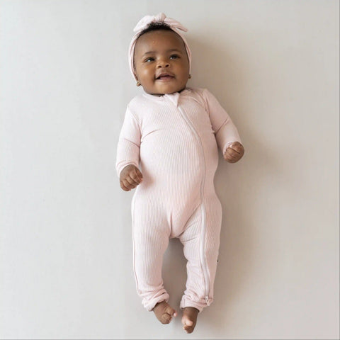 Ribbed Zipper Romper in Blush