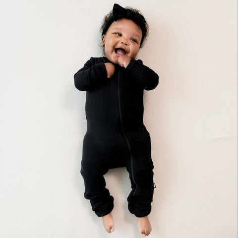 Ribbed Zipper Romper in Midnight