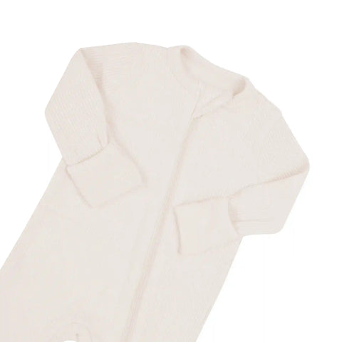 Ribbed Zipper Romper in Oat