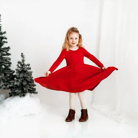 Long Sleeve Twirl Dress in Cardinal