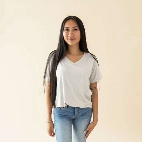 Women's Oversized V-Neck Tee in Oat