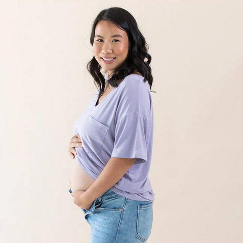 Women's Oversized V-Neck Tee in Taro