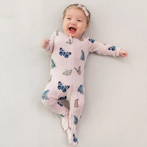Zippered Footie in Blush Butterfly