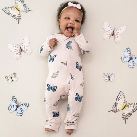 Zippered Romper in Blush Butterfly