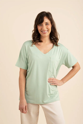 Women's Oversized V-Neck Tee in Basil